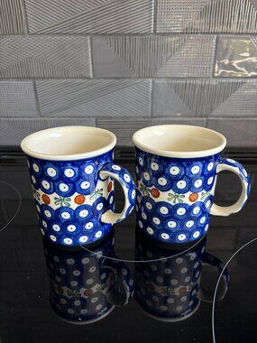 Pair of Vintage Boleslawiec Polish Pottery Mugs
